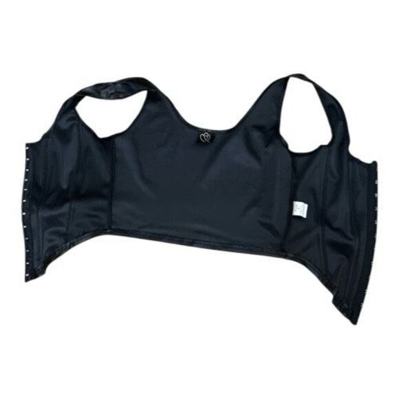 Gothic Black Faux Leather Corset Size Small Crop Top Bustier Boned Hook Closure - Picture 7 of 14